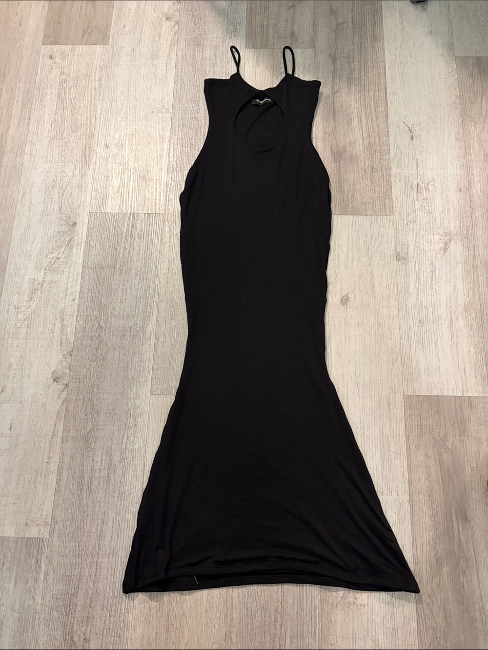 Black Spaghetti Strap Maxi Dress with Front Cutout